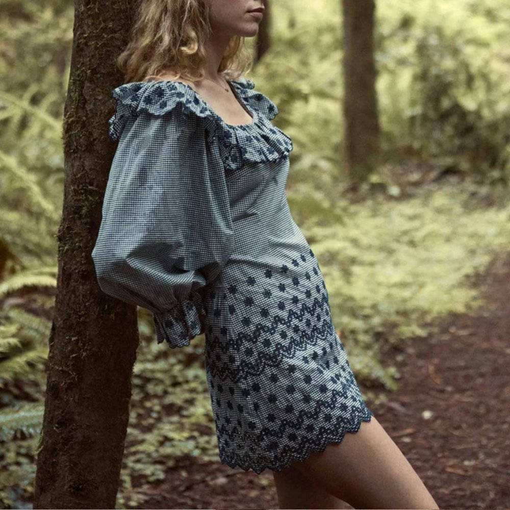 Doen FRANIQUE DRESS IN AZURE PARIS GINGHAM - Size S